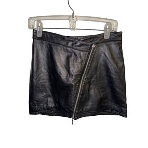 Vtg Wilsons Leather Pelle Studio Leather Asymmetrical Zip Mini Skirt Womens 2